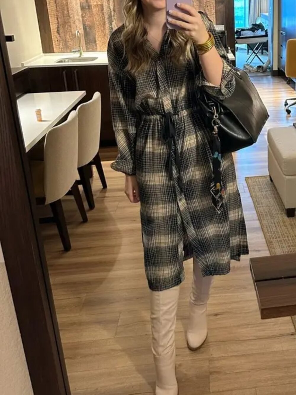JOIE Ardine Plaid Flannel shirt dress - FALL Perfection Midi Black Tan Button Up - Picture 16 of 16